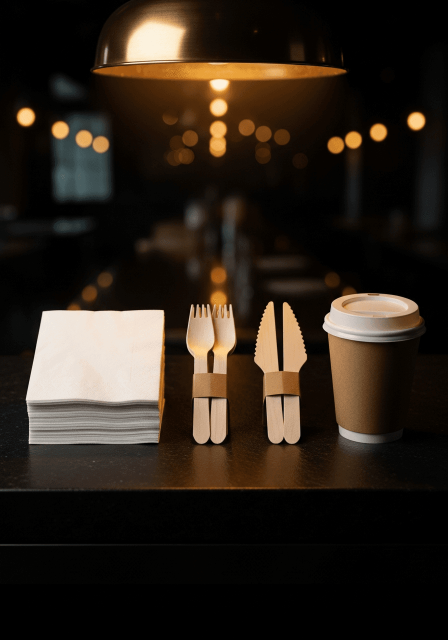 Couverts, serviettes & gobelets